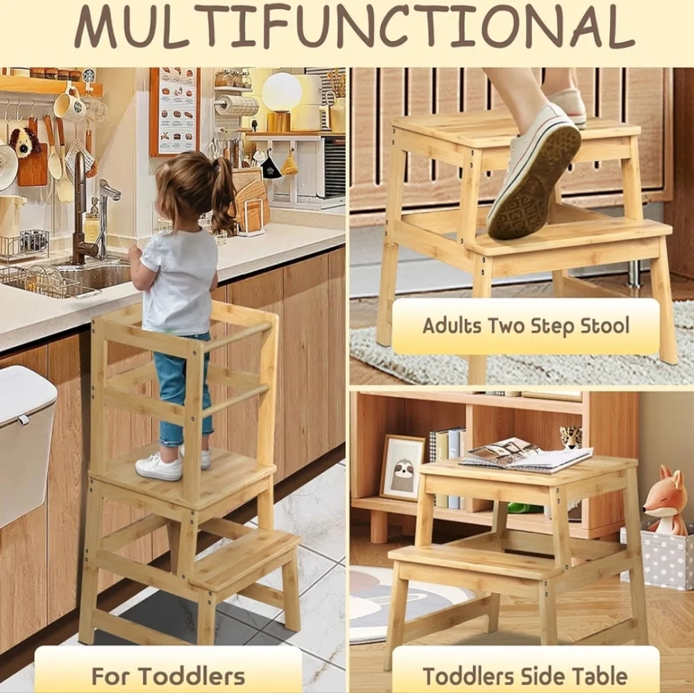 Kitchen Step Stool with Safety Rail Toddlers Learning Stool Standing‎ Tower Kids